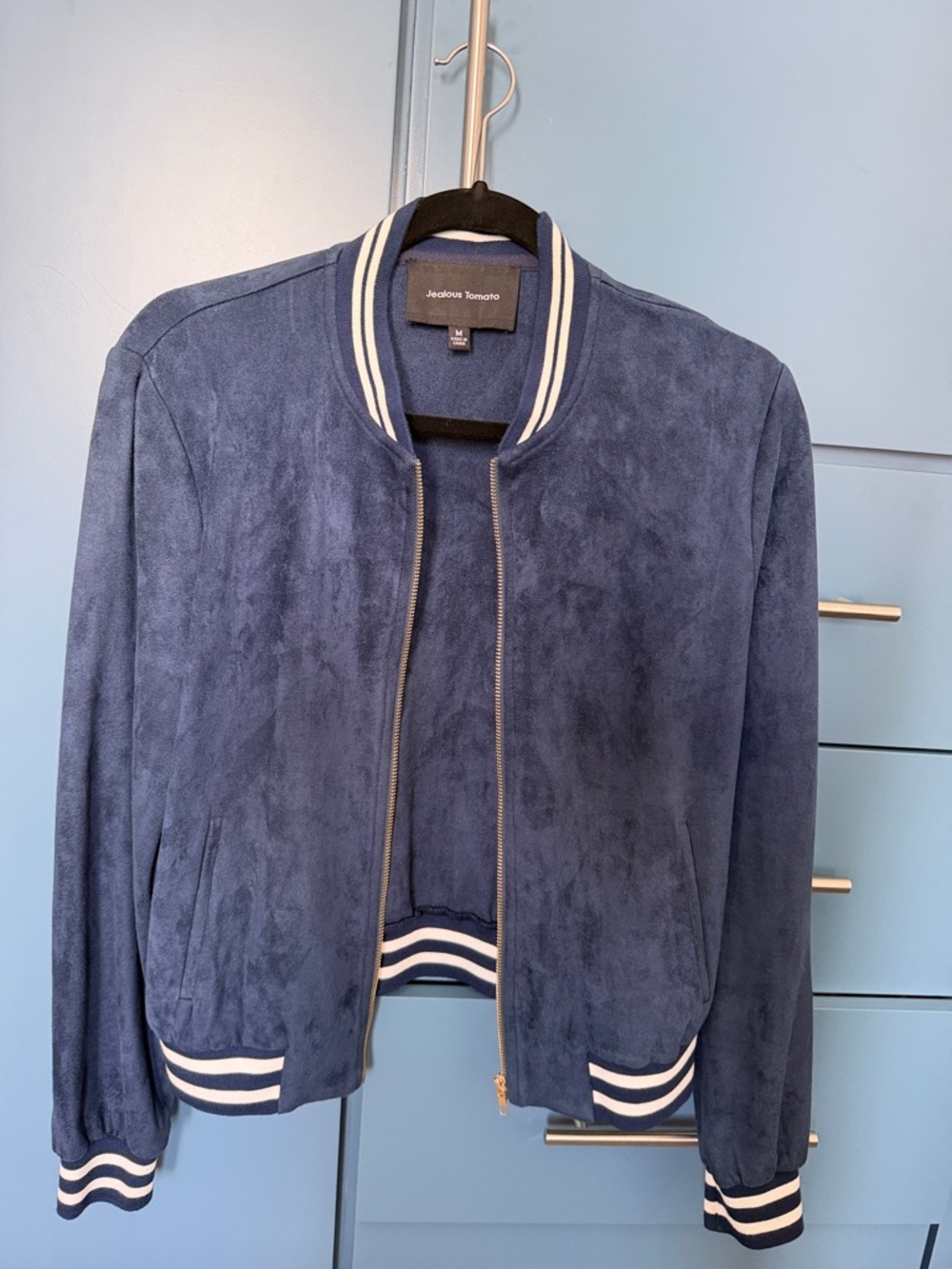Jealous Tomato Navy Blue Suede-Look Bomber Jacket